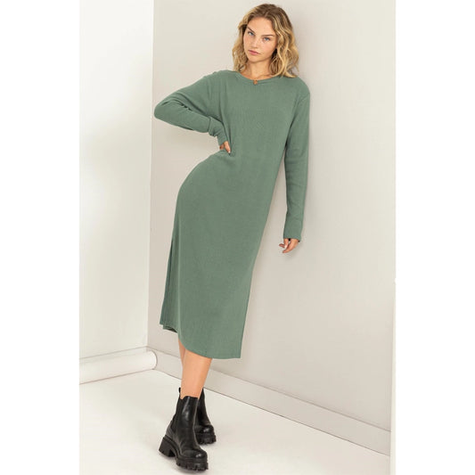 Ribbed Long Sleeve Midi Dress