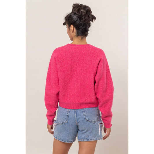 Raspberry Dolman Sleeve Crew Neck Sweater