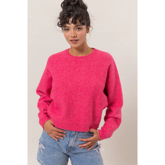 Raspberry Dolman Sleeve Crew Neck Sweater