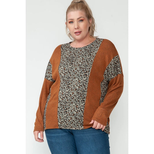 🎀CURVY🎀 Cheetah Colorblock Top